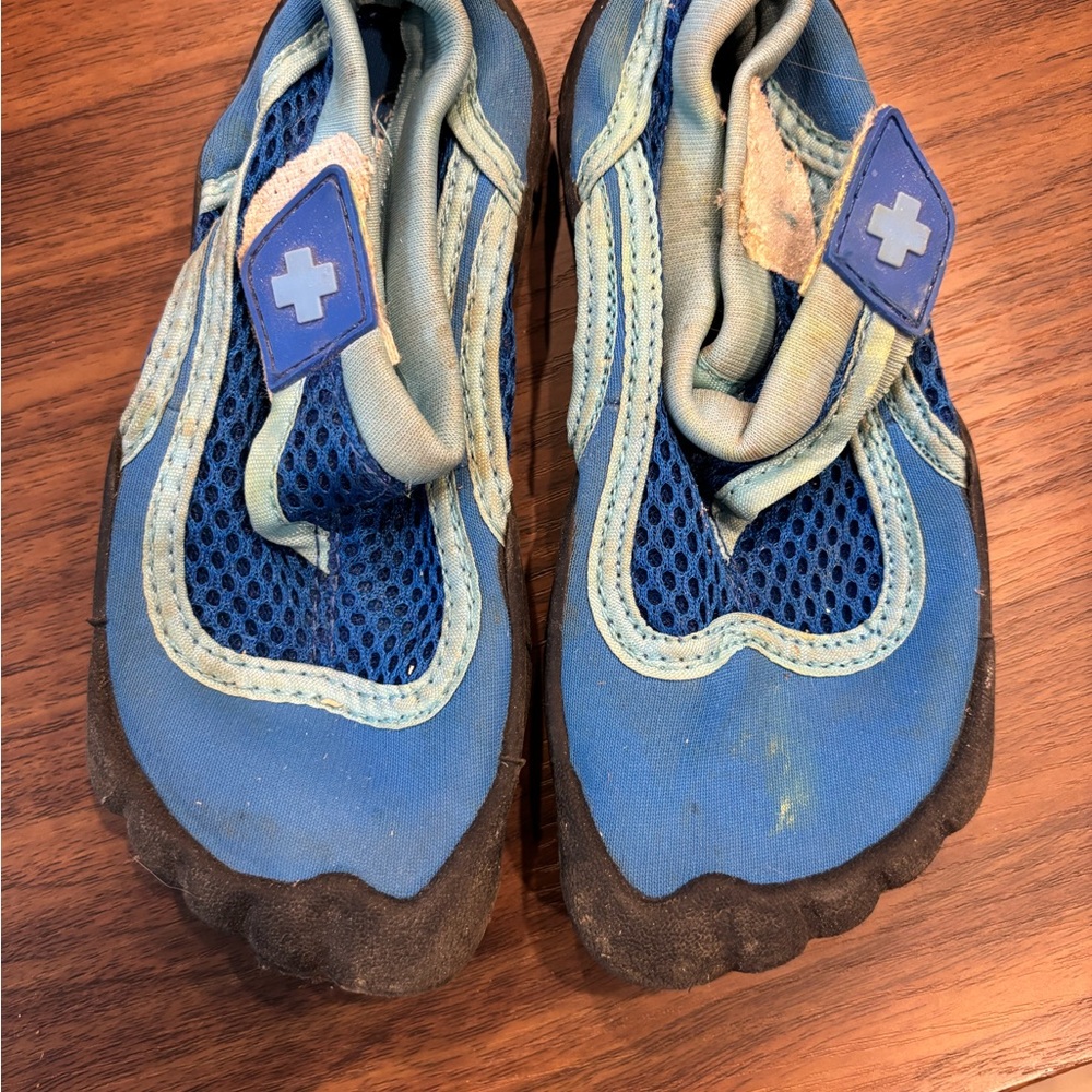 Blue and Black Water Shoes for Swim with Slip-On Design and Breathable Mesh
